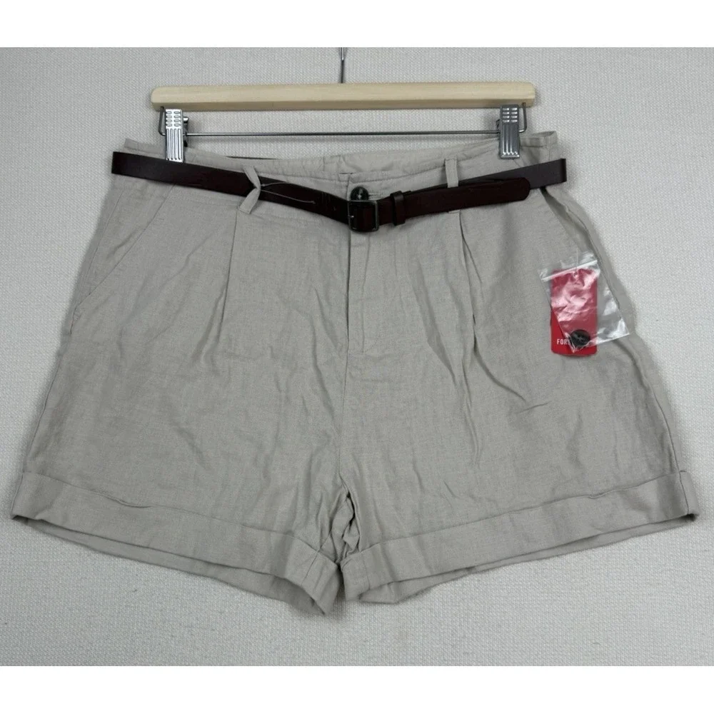 Forever 21 Linen Blend Belted High Waist Shorts Size‎ 30 Juniors (M/L) NWT Beige